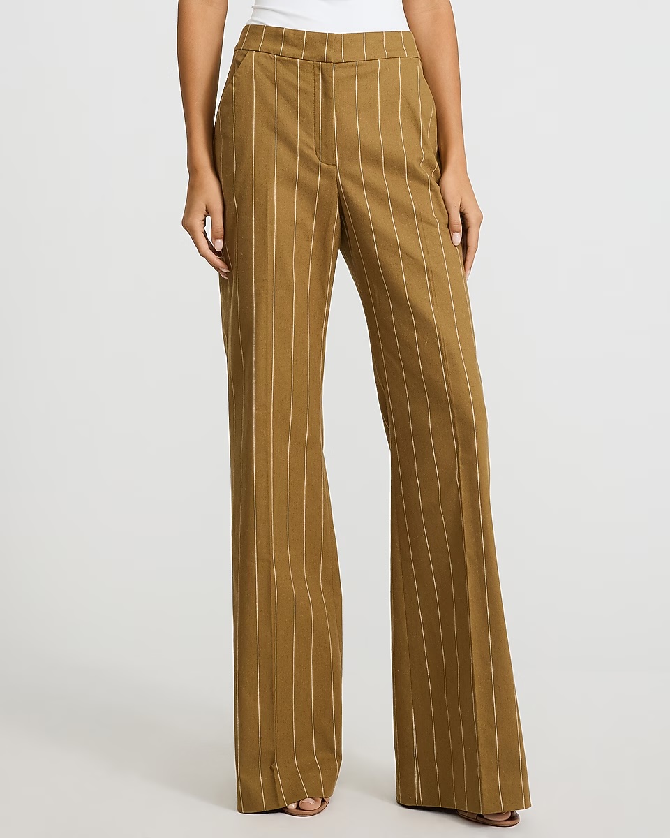 express, Editor Linen-Blend Striped High Waisted Flare Trouser