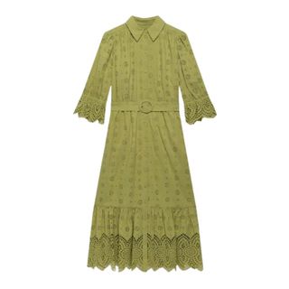 Mint Velvet Green Broderie Midi Dress