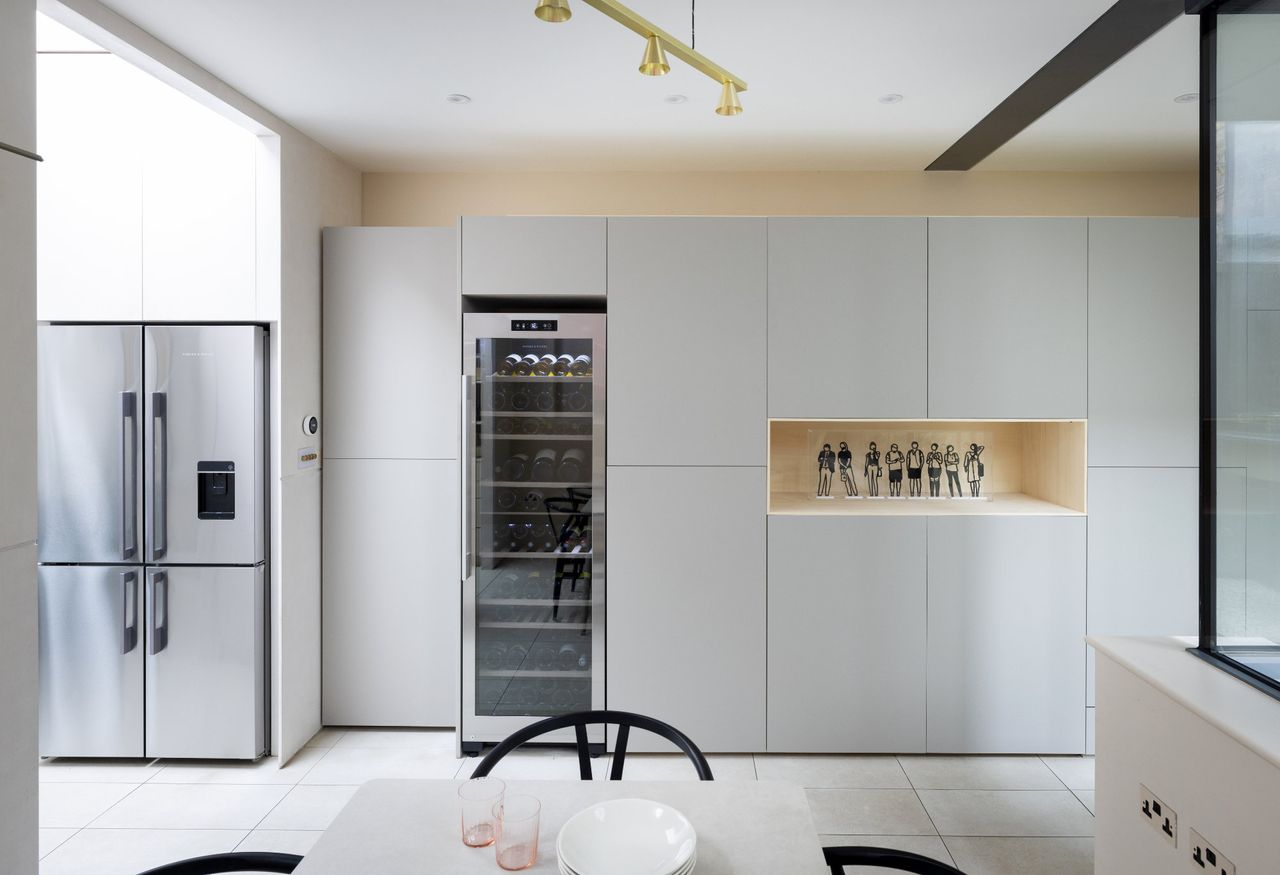 A modern kitchen extension with a built in wine cooler