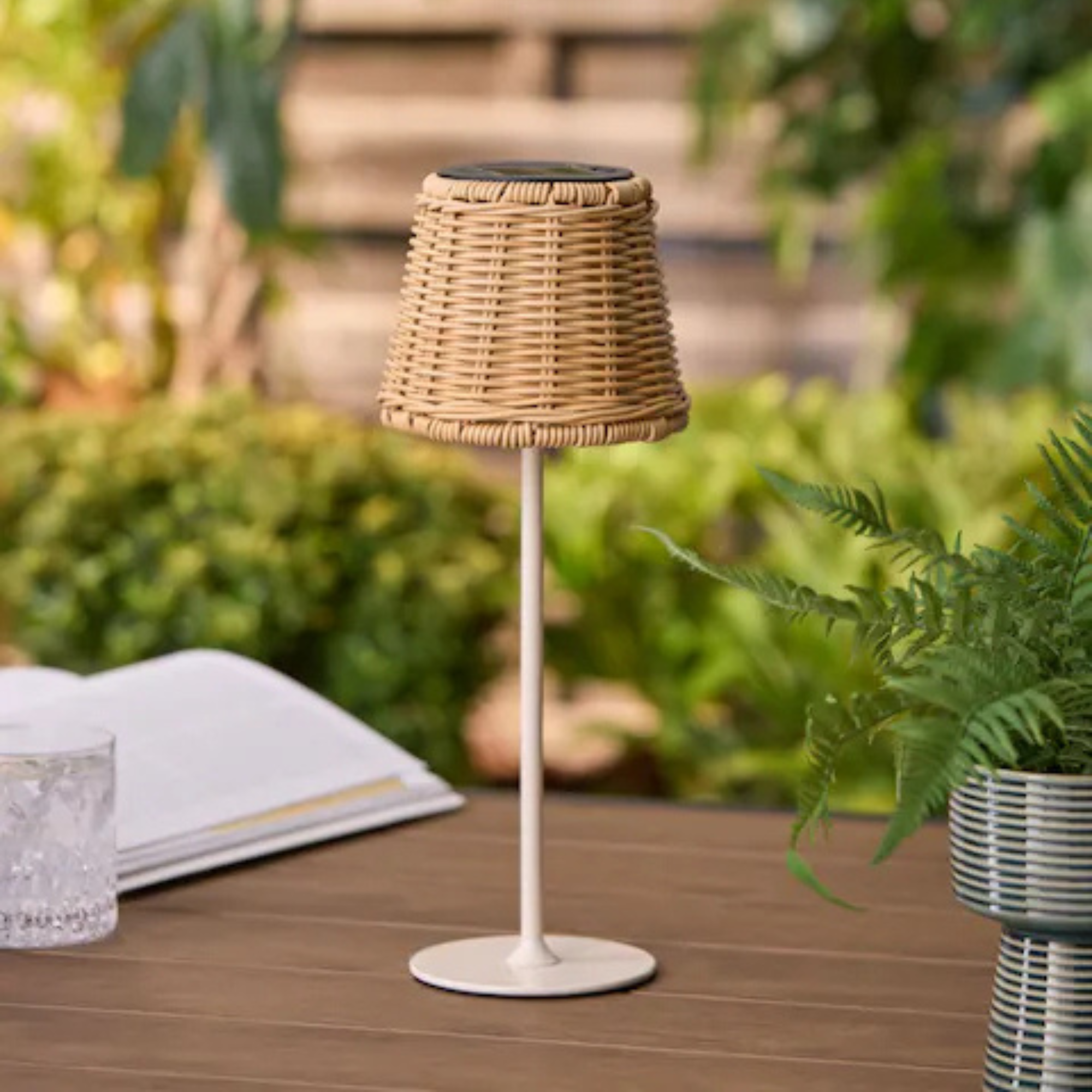 Next Natural Rattan effect Solar Outdoor Table Lamp