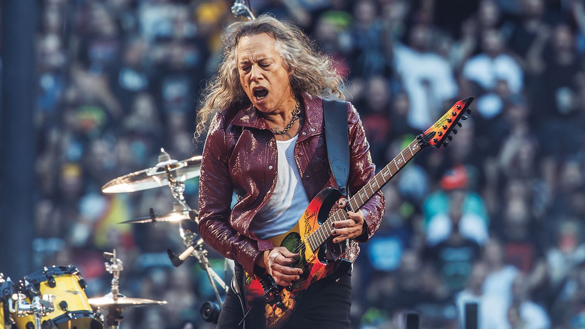 Kirk Hammett of Metallica performs on stage at Estadio Cívitas Metropolitano on July 14, 2024 in Madrid, Spain