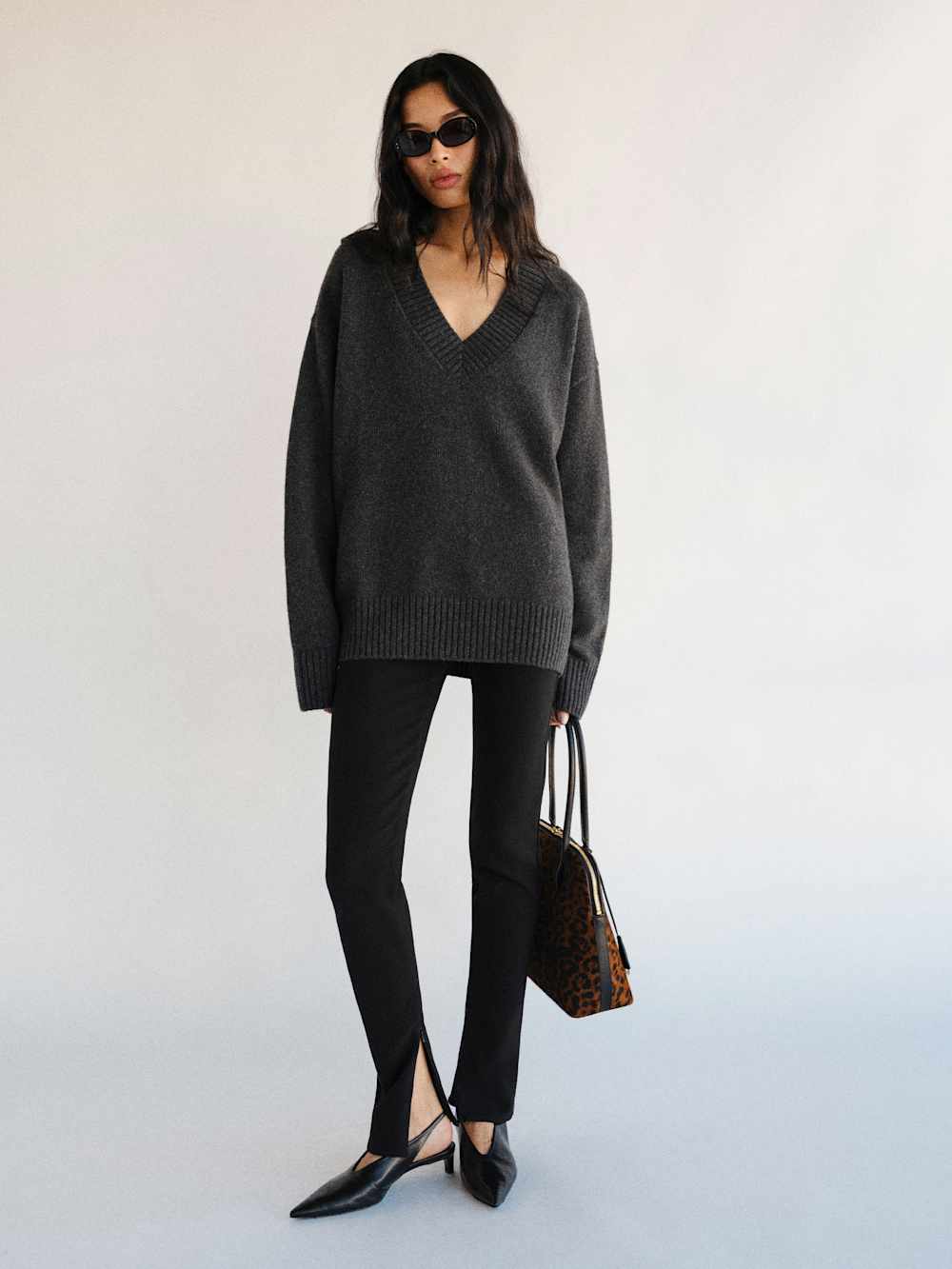 Reformation Jadey Cashmere Oversized V-Neck Sweater
