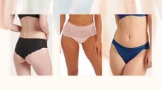 composite of models wearing three pairs of the best no show underwear from Sloggi / Fantasie