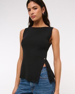 Asymmetrical Button Sweater Tank