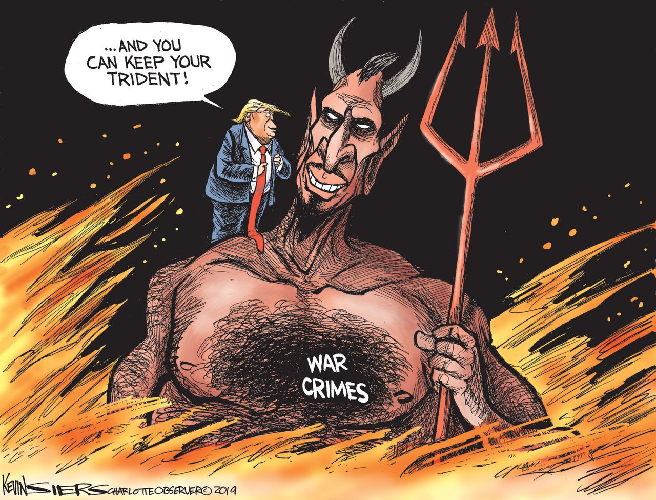 Political Cartoon U.S. Trump Pardons War Crime Devil Shoulder