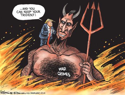 Political Cartoon U.S. Trump Pardons War Crime Devil Shoulder