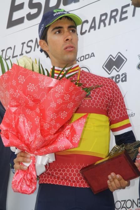 Jonathan Castroviejo (Movistar) on the podium after winning Spain's time trial championshp