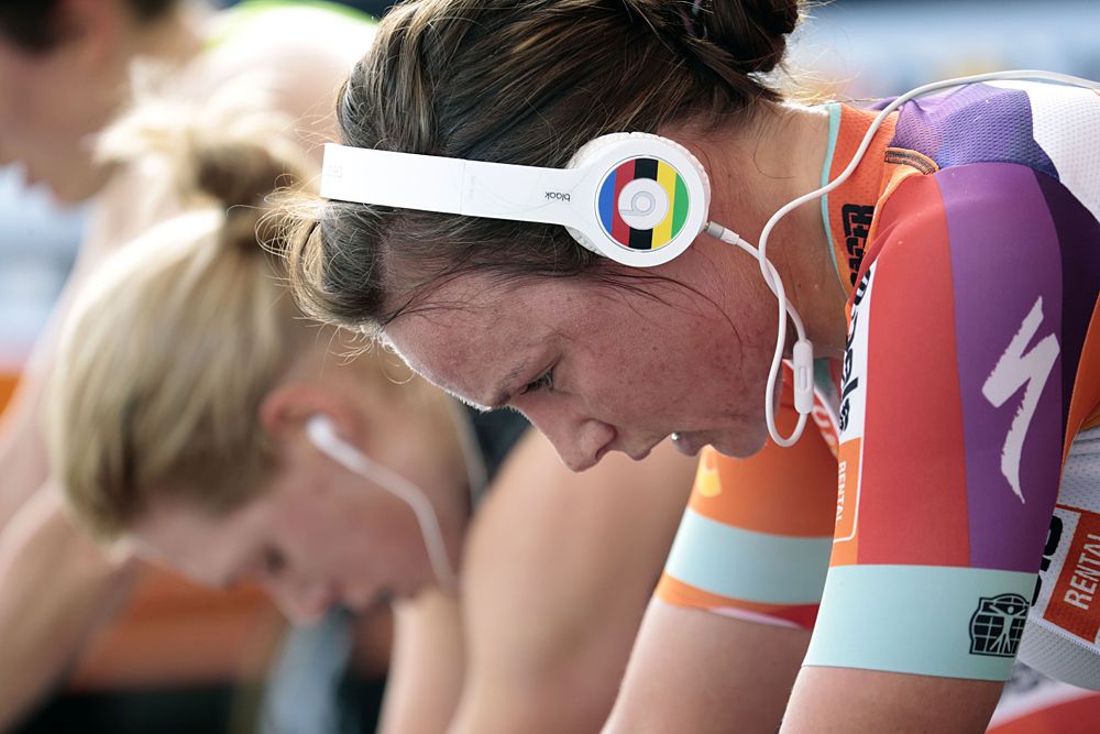 Chantal Blaak of the Boels Dolmans Cycling Team warming up before a race