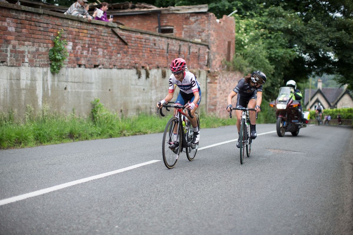 Ashleigh Moolmann-Pasio (RSA) of Cerv&eacute;lo-Bigla Cycling Team leads the charge on the second QOM climb during stage 4 of the Aviva Women's Tour 2016