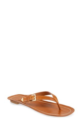Buckle Leather Flip Flop in Cuoio