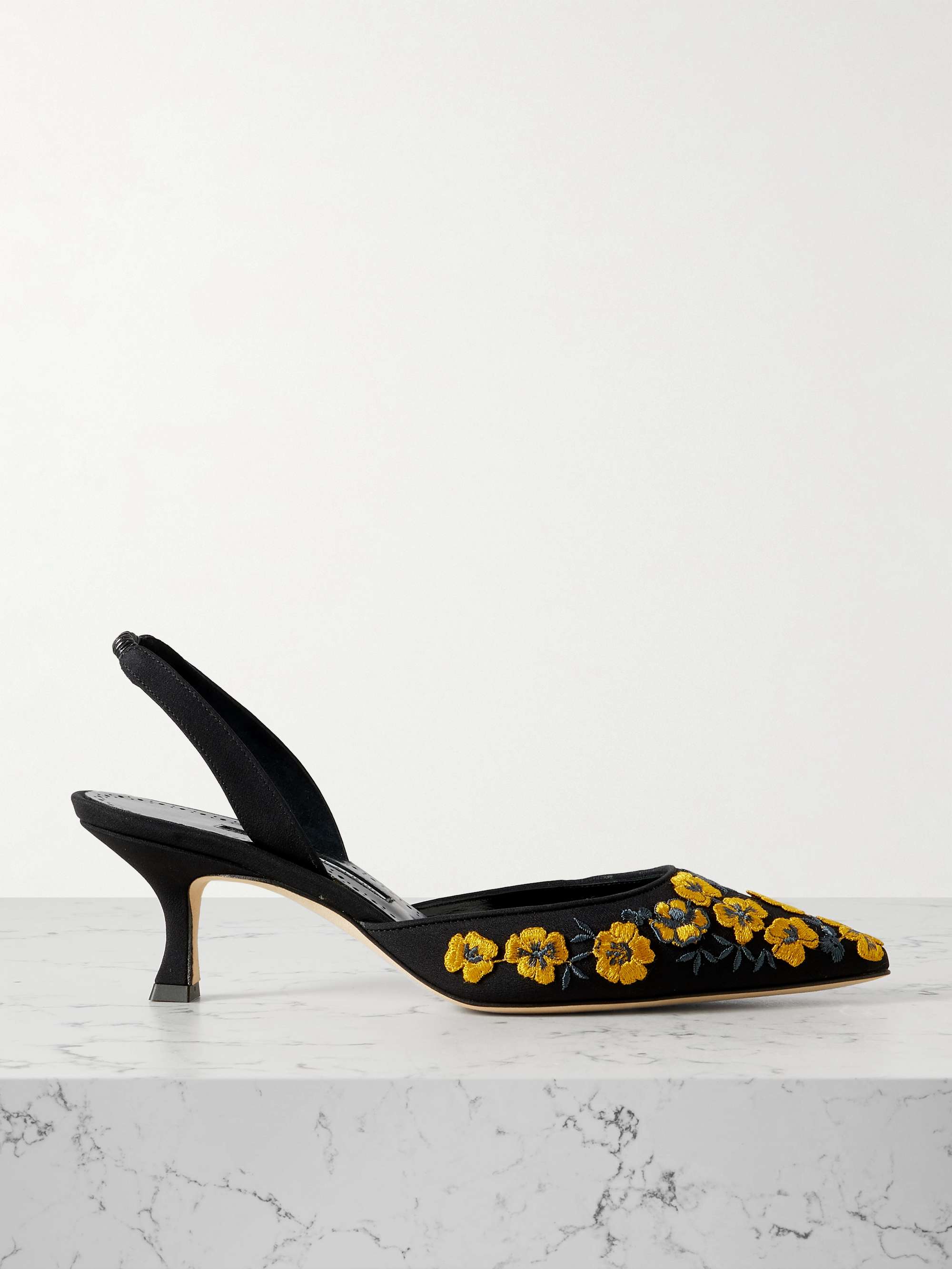 Carolyne 50 Embroidered Silk Crepe De Chine Slingback Pumps