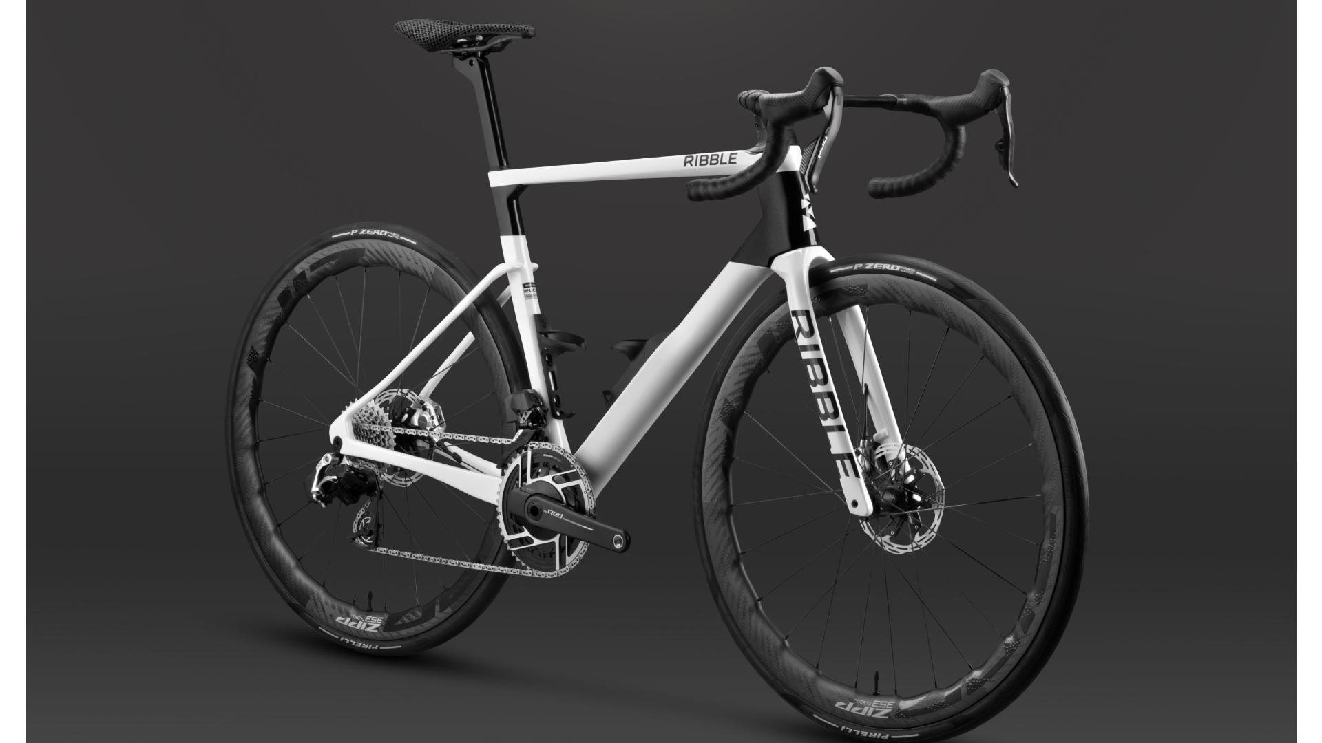 Ribble Ultra-Race road bike in white on dark background 