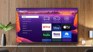 Roku home screen on a television set
