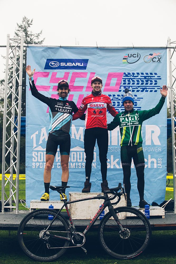 Elite men's podium at Subaru Cyclo Cup Day 1