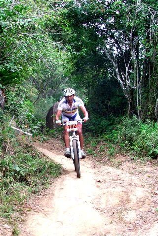 Colombian Joselin Saavedra rides to a bronze medal in the men's 45-49 race.
