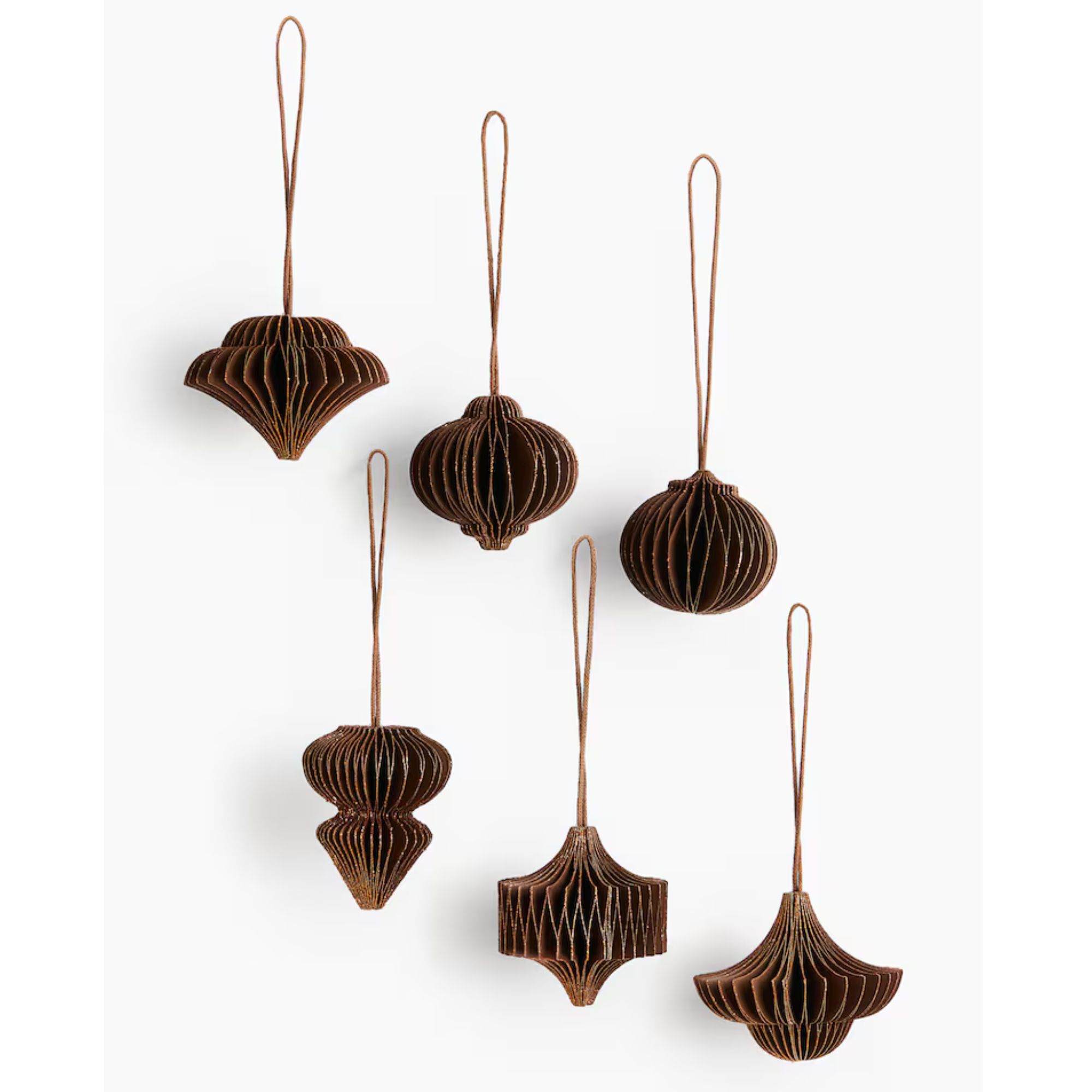 6-Pack Paper Ornaments (Brown)