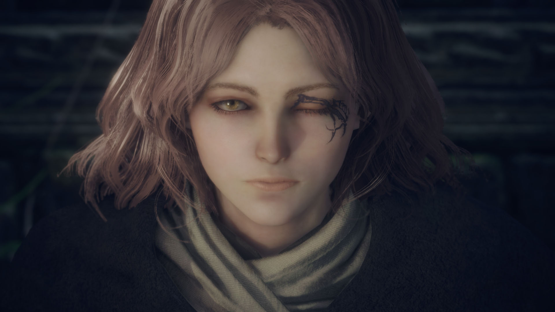 A woman with one eye closed looking directly forward in Elden Ring Tarnished Edition on Nintendo Switch 2