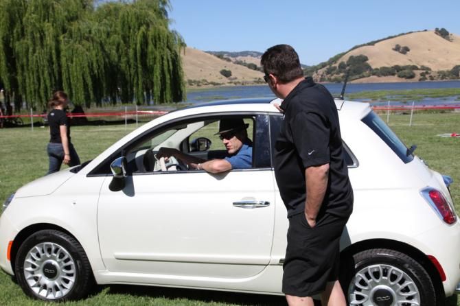 NICA director Austin McInerny getting a feel of the Fiat 500, brought to the venue by NorCal League sponsor Jeep.