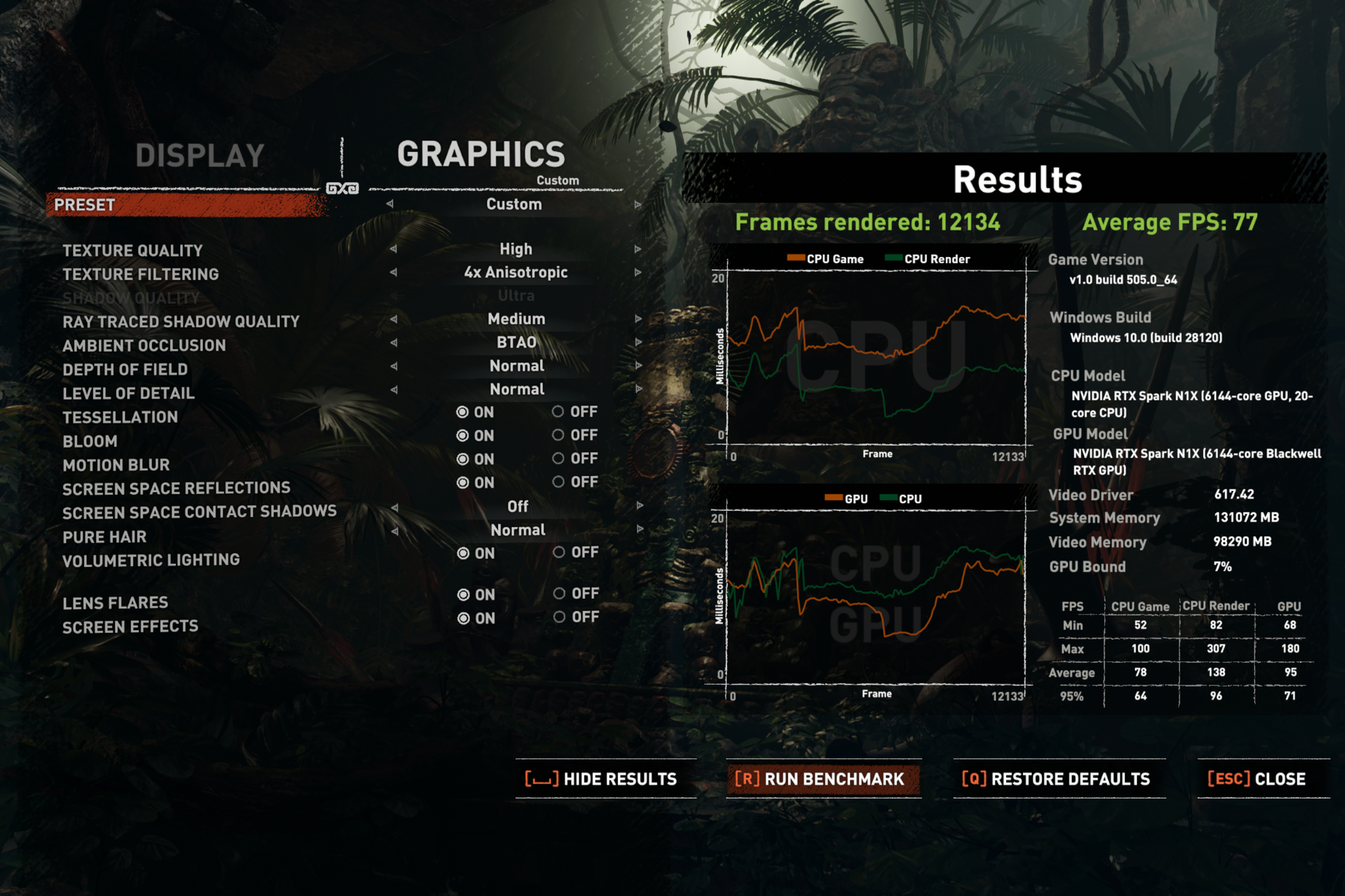 Game running on at high settings on RTX Spark