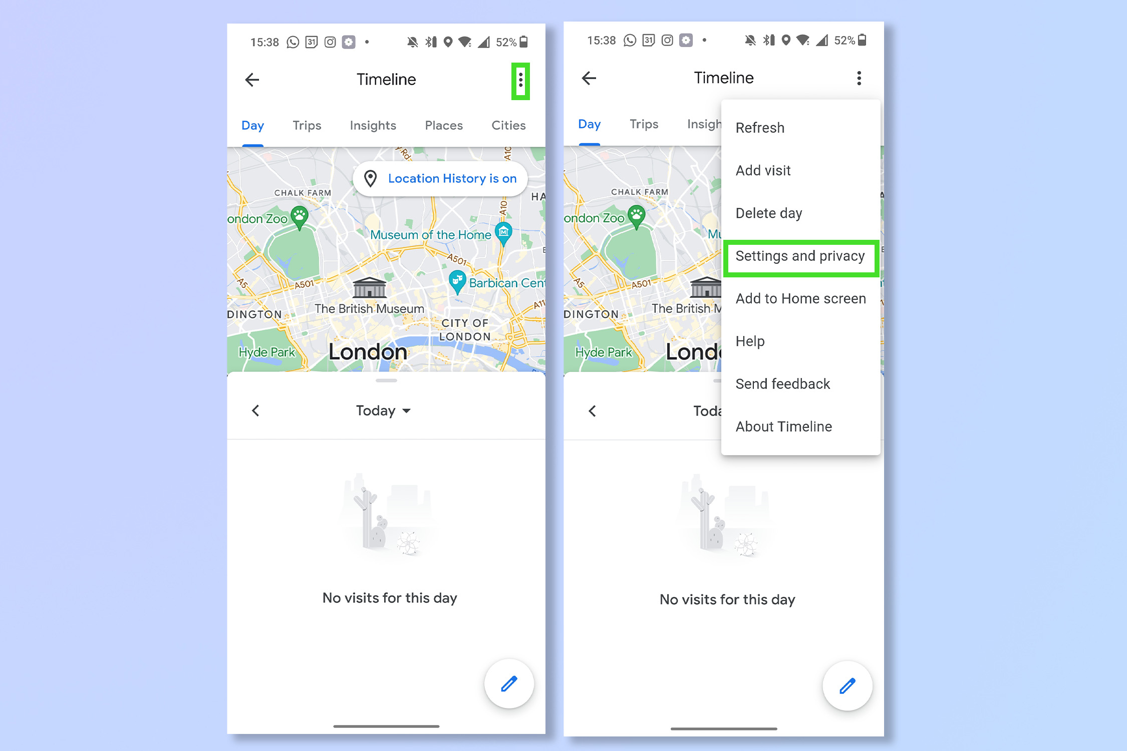 El tercer paso para eliminar el historial de ubicaciones de Google Maps en Android