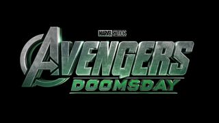 The official logo for Marvel's Avengers: Doomsday movie written in gray and green text on a black background