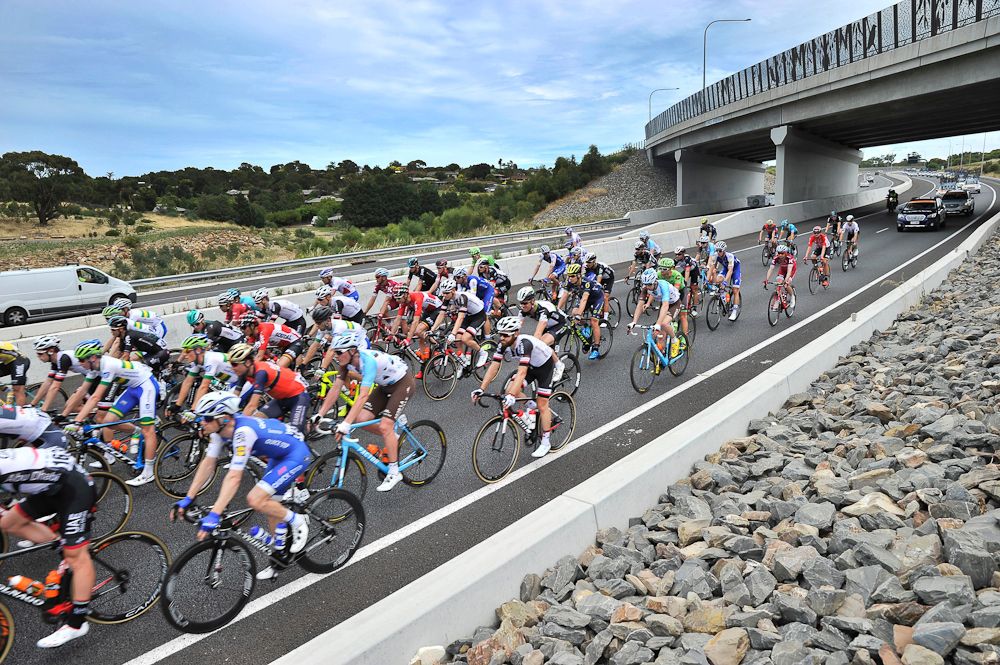 The peloton in action during stage 3 at the Tour Down Under