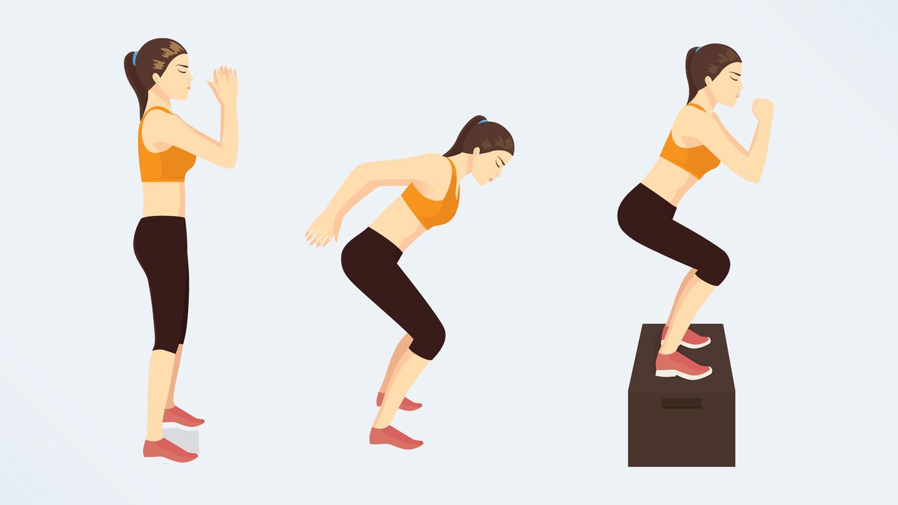 a photo of a woman doing a box jump