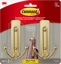 Command  Large Satin Brass Double Hooks