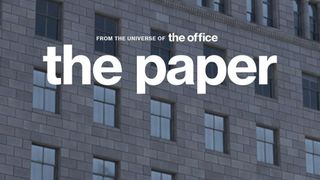 Key art from The Paper featuring a picture of a stone office building with "from the universe of The Office" above the show title.