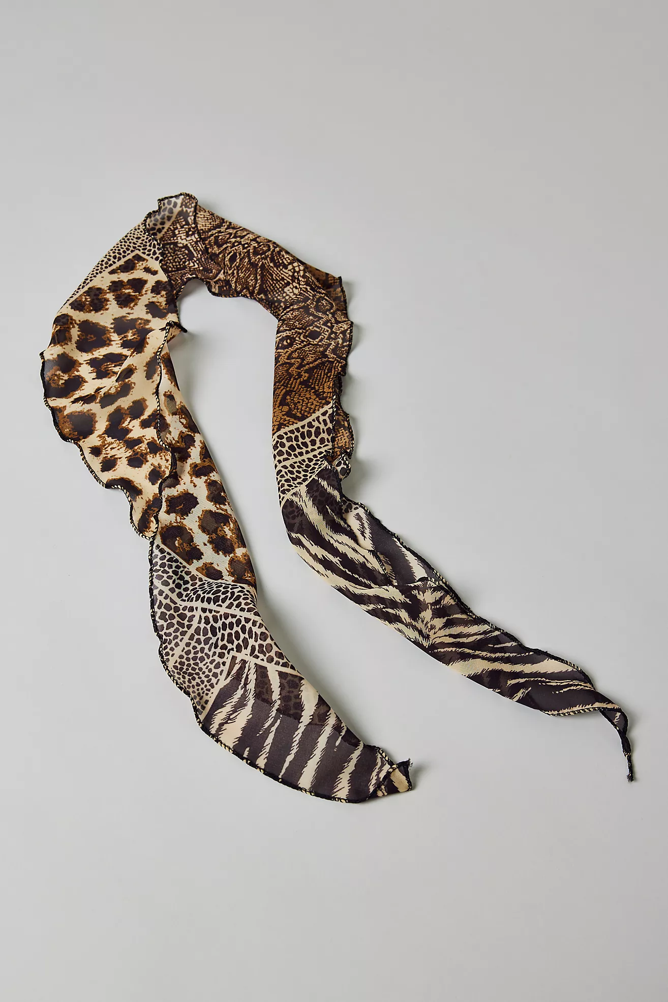 Sheer Patterned Skinny Wrap Scarf