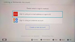 Nintendo Switch sign in to your account