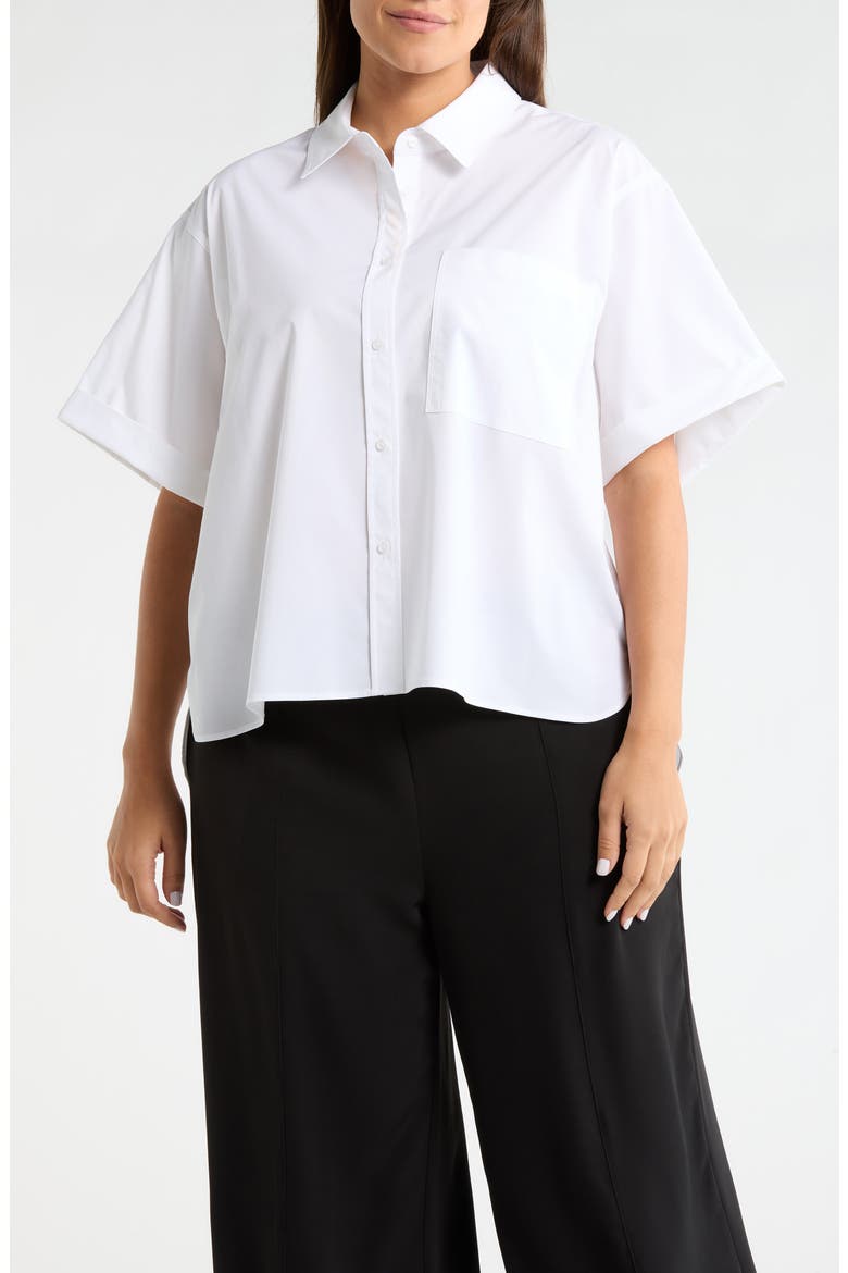 Corinna Oversize Short Sleeve Crop Button-Up Shirt