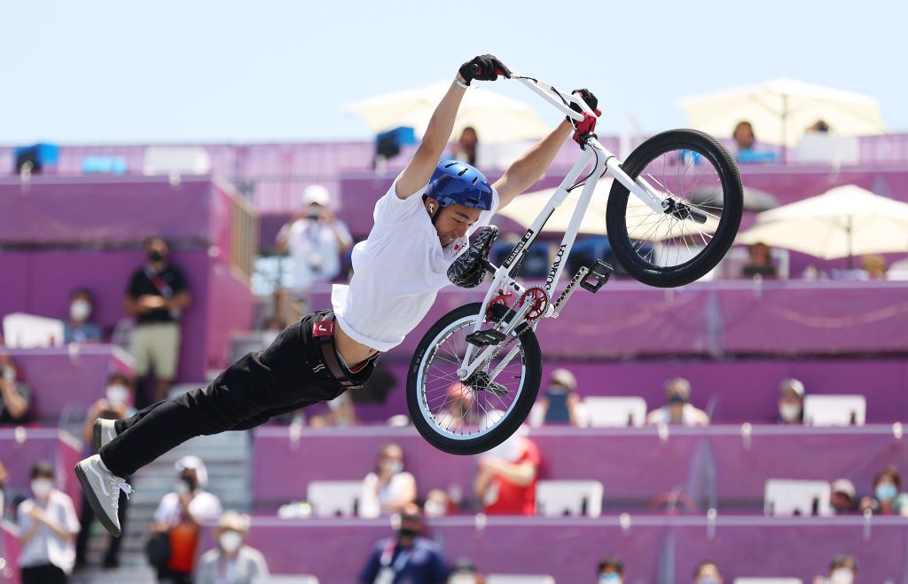TOKYO JAPAN AUGUST 01 Rim Nakamura of Team Japan competes in the Mens Park Final run 1 of the BMX Freestyle on day nine of the Tokyo 2020 Olympic Games at Ariake Urban Sports Park on August 01 2021 in Tokyo Japan Photo by Ezra ShawGetty Images