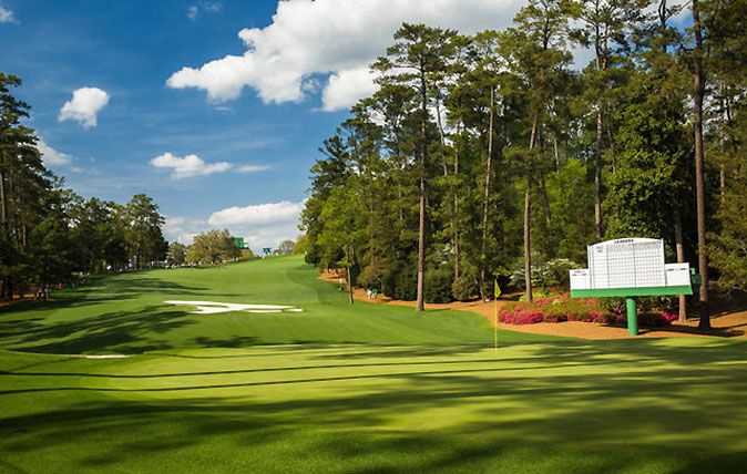 Augusta National Golf Club, home of The Masters - view up the 10th fairway from behind the green