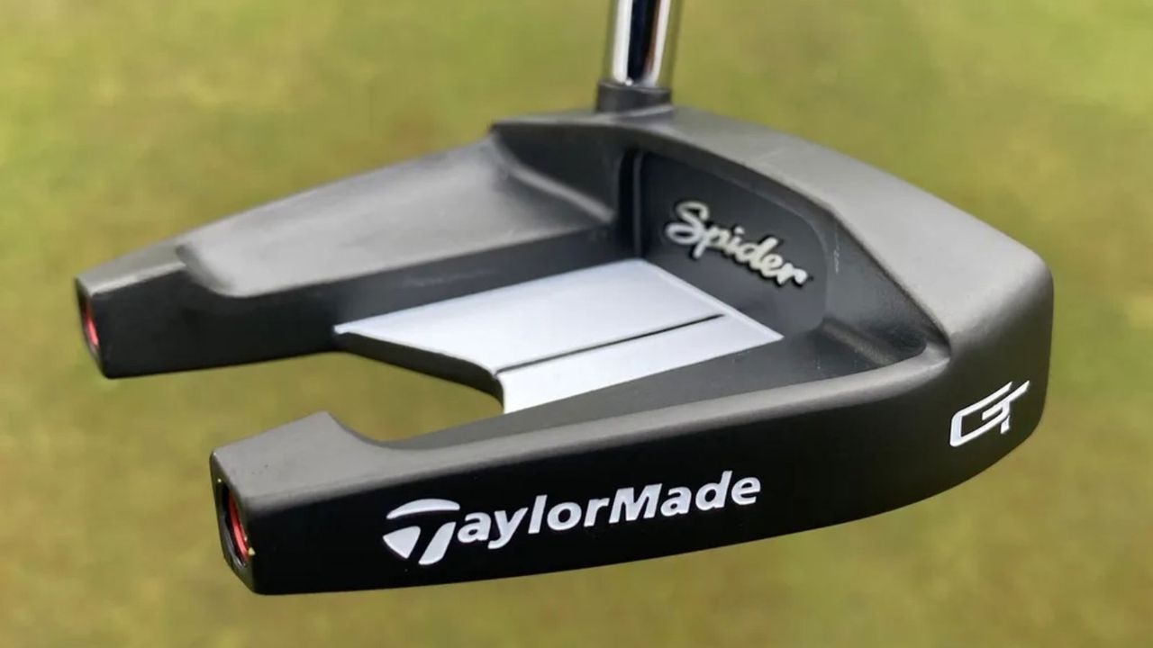 The TaylorMade Spider GT Splitback Putter on a green background
