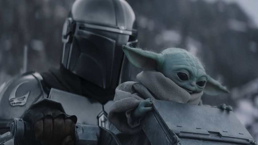 Pedro Pascal's Din Djarin and Baby Yoda in the snow in The Mandalorian and Grogu 