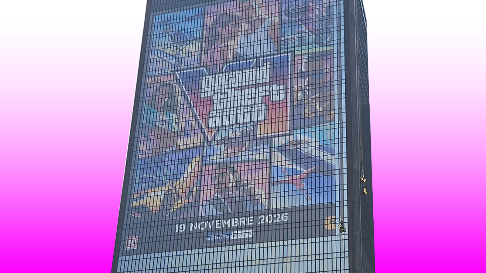 A photo of a game cover on a billboard