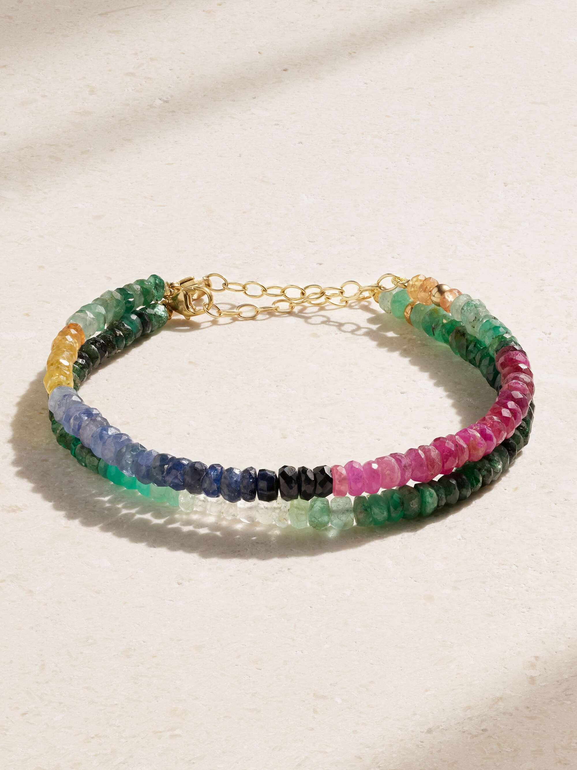Set of Two 14-Karat Gold, Sapphire and Emerald Bracelets