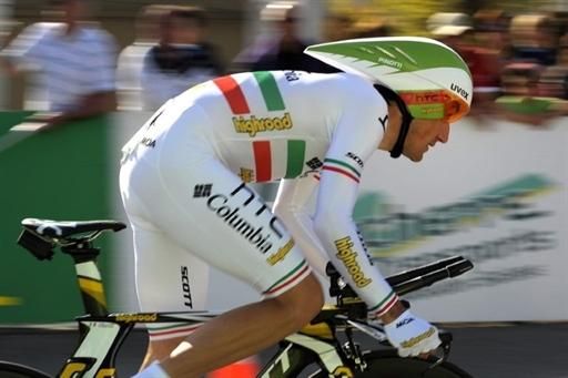 HTC-Columbia's Marco Pinotti on his way to the win in the Tour de Romandie.