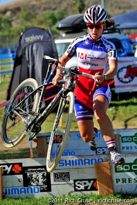 French champion Caroline Mani (CC Etupes) flies over the barriers en route to victory.