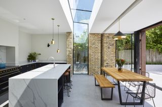 bright kitchen extension with rooflight and exposed brick