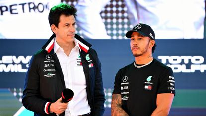 Mercedes team principal Toto Wolff and British driver Lewis Hamilton 