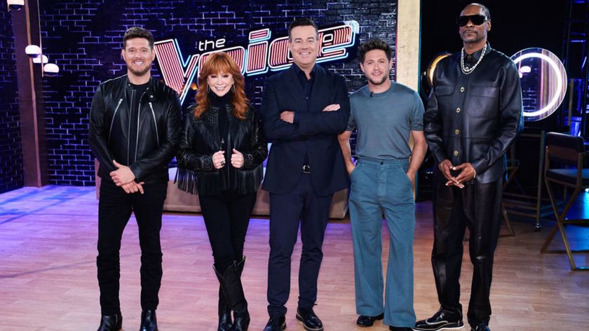 The Voice Season 28 coaches Michael Buble, Reba McEntire, host Carson Daly, Niall Horan and Snoop Dogg.