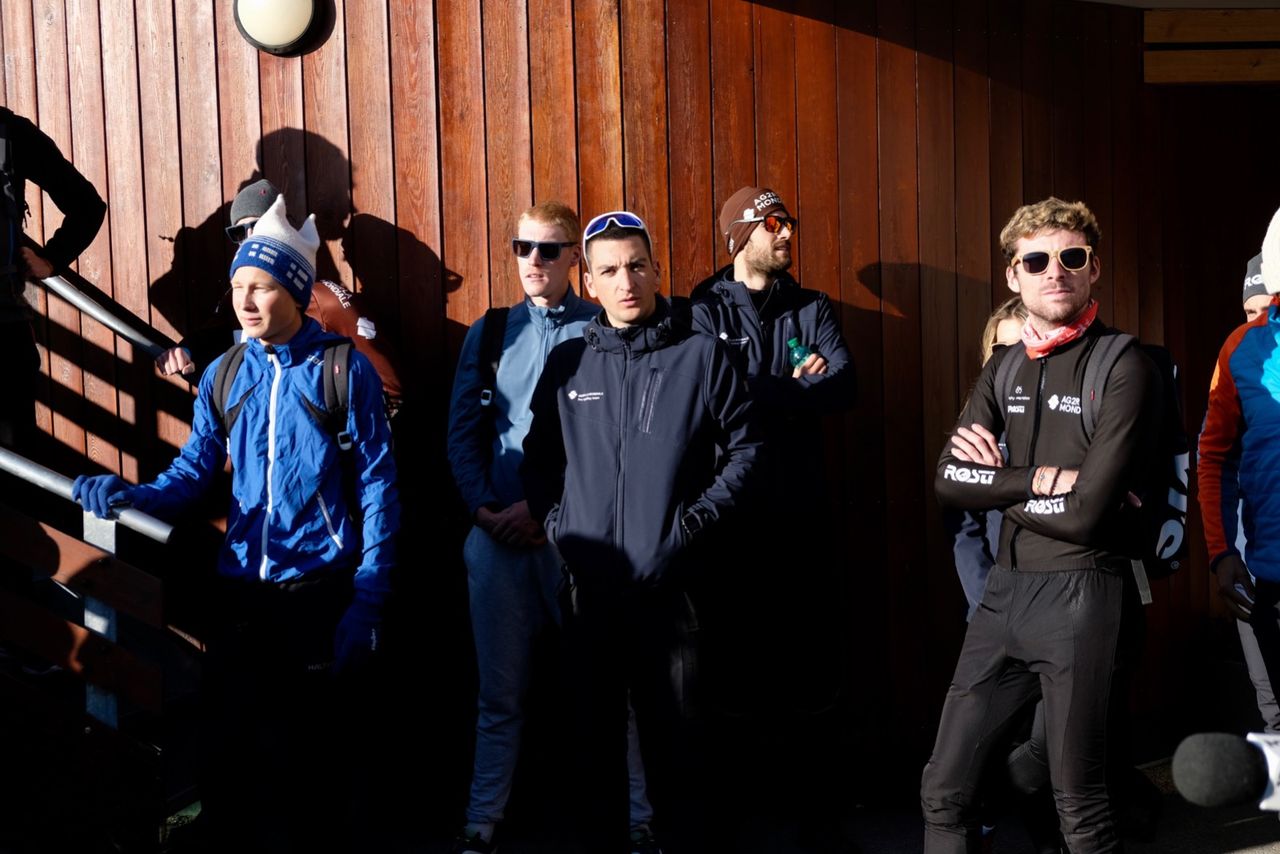 The riders ready to head out