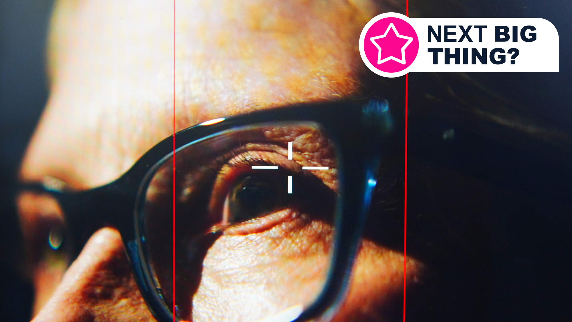 Someone wearing a pair of glasses with autofocus technology