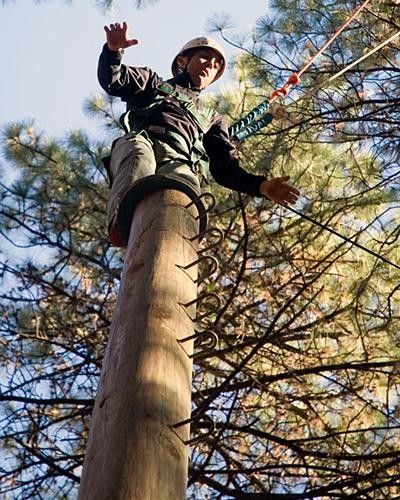 Team veteran Pete Lopinto showed courage being the first of all riders to scale a telephone pole and then leap for a bar more than 10 feet away.
