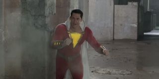 Zachary Levi punching a pillar in Shazam!