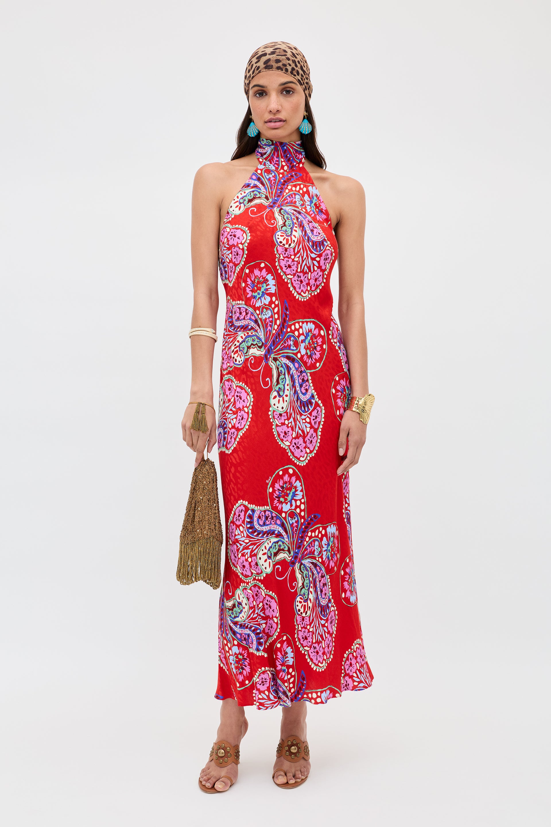 Maura Satin Jacquard Midi Dress in Butterfly Bloom Jacquard Red