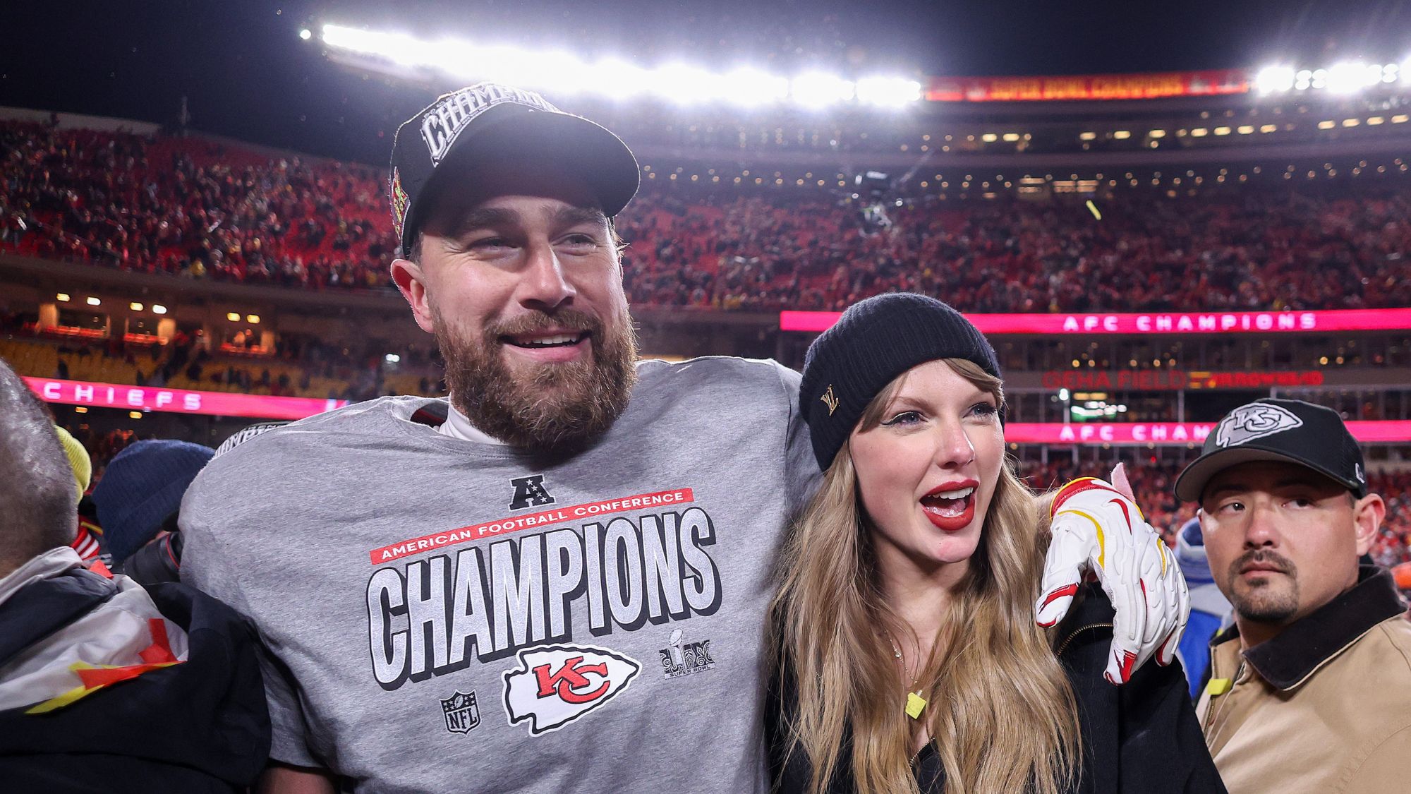 Travis Kelce and Taylor Swift at the AFC Championship