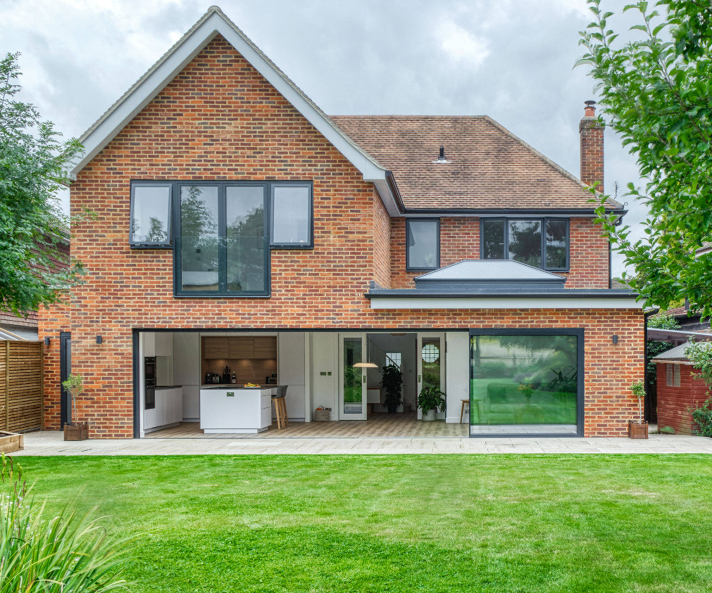 modern new build with grey windows and Juliet balcony